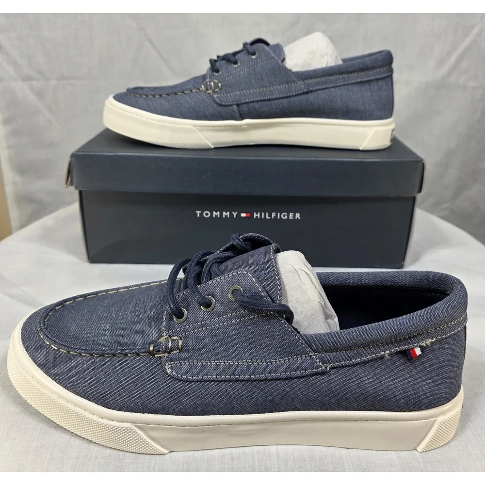 Tommy‎ Hilfiger Men's Canvas Boat Shoes Navy Blue Lace Up Loafers